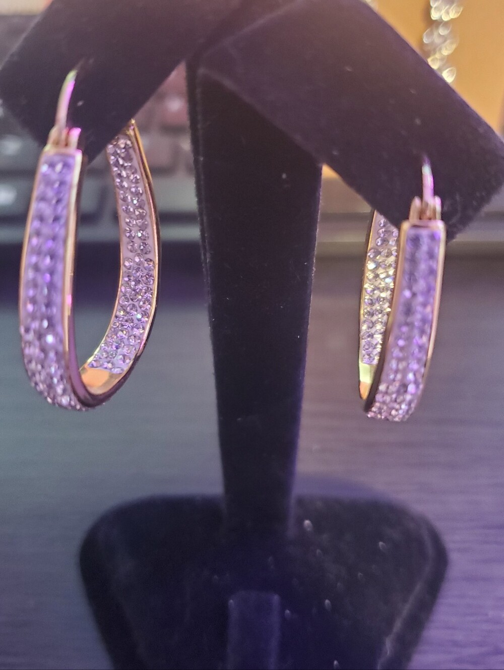 Gold Crystal Pave Teardrop Hoop Earrings - Women Jewelry